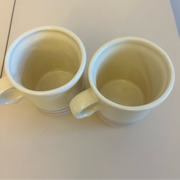 Vintage McCoy Pottery Cream W/ Pink & Blue Stripes Mug Set Made In USA - Picture 2 of 4
